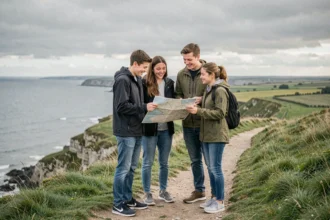 Famille en balade sur les côtes du Pas-de-Calais avec enfants, découvrant les activités de la région