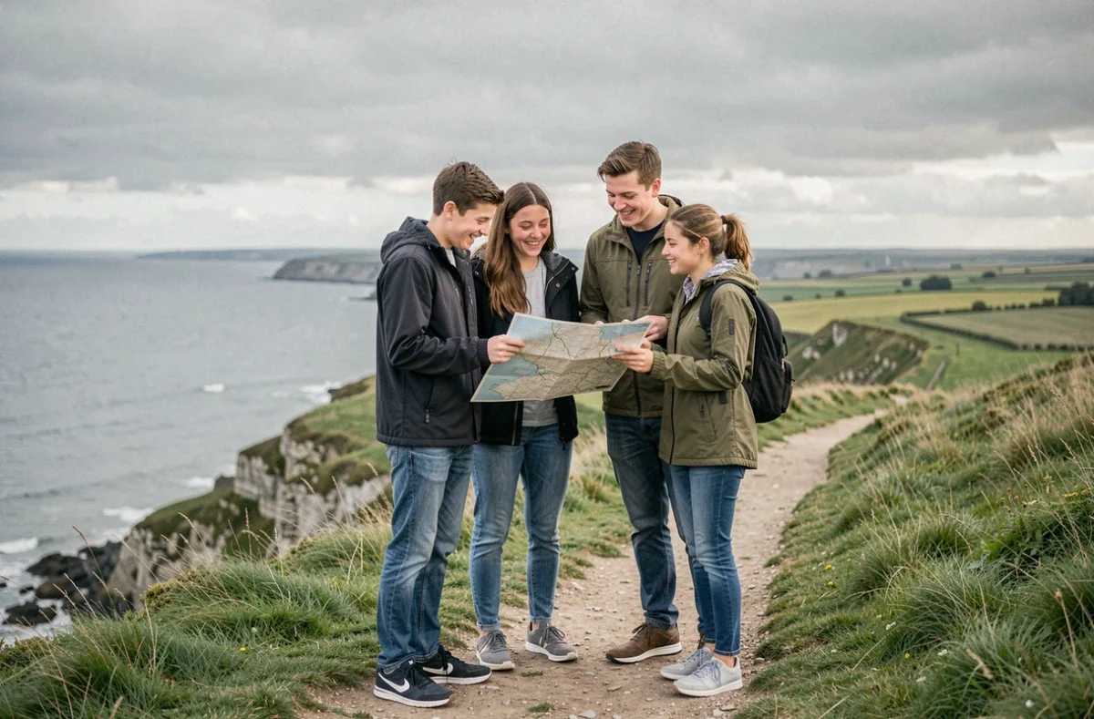 Famille en balade sur les côtes du Pas-de-Calais avec enfants, découvrant les activités de la région