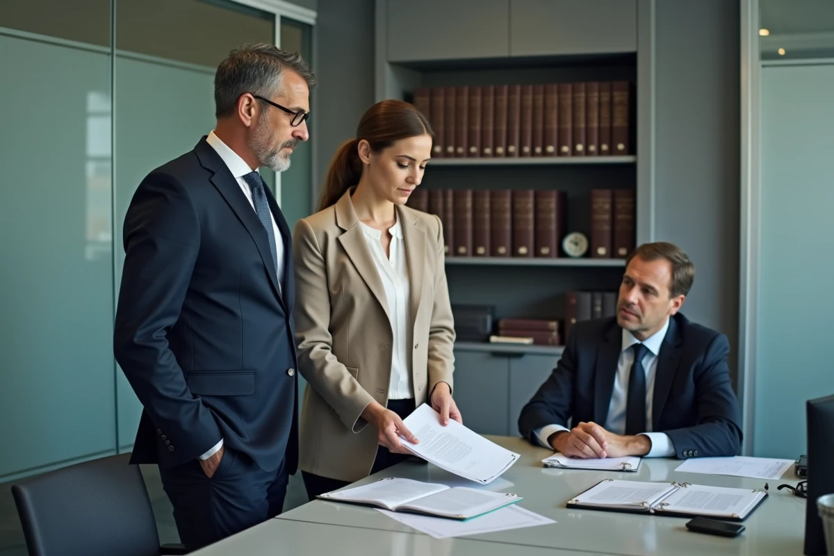 Couple en instance de divorce consultant un notaire dans un office notarial en France