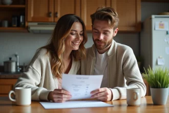 Couple dans la cuisine lisant un test de compatibilite