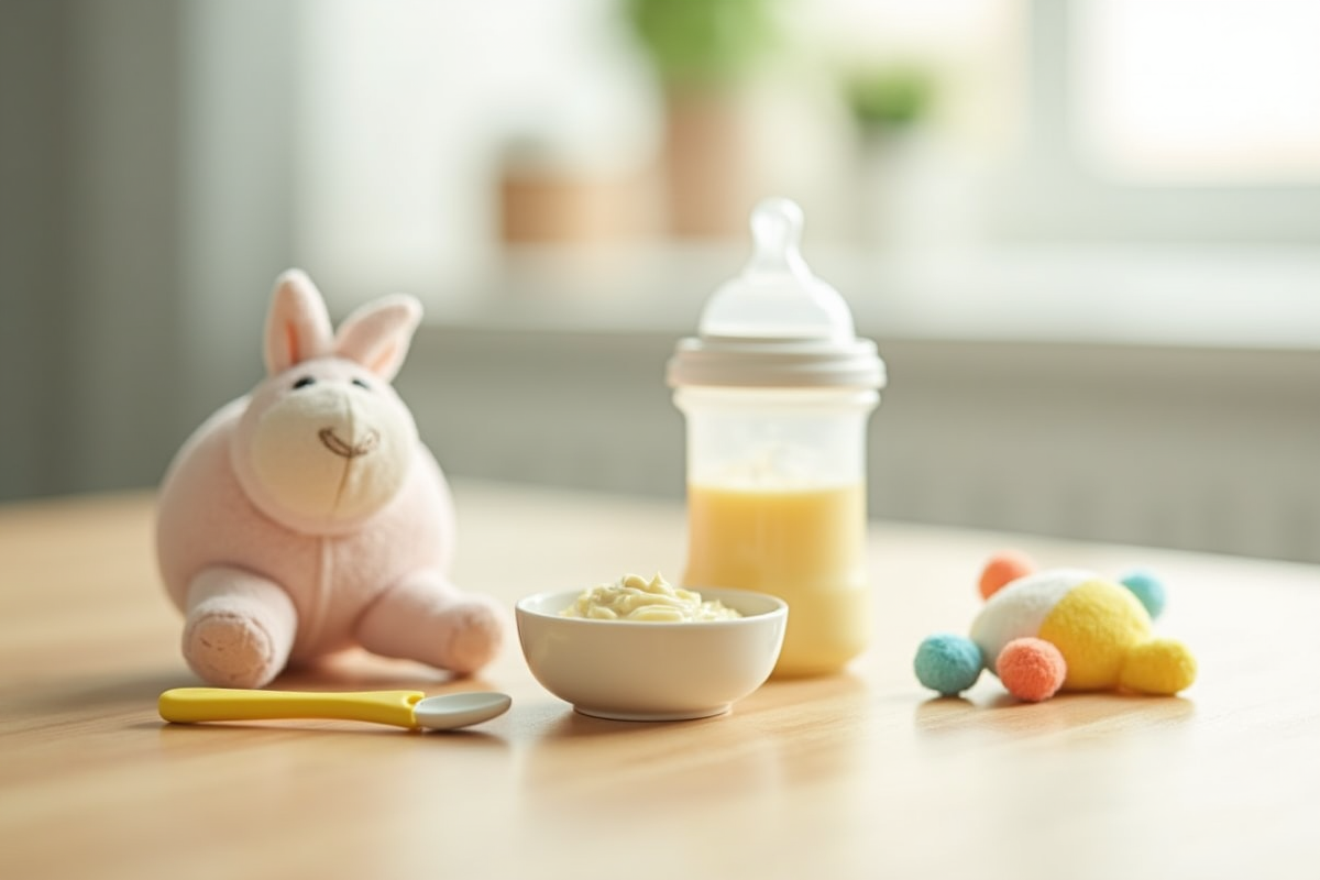 Set d accessoires d alimentation pour bebe sur une table en bois clair