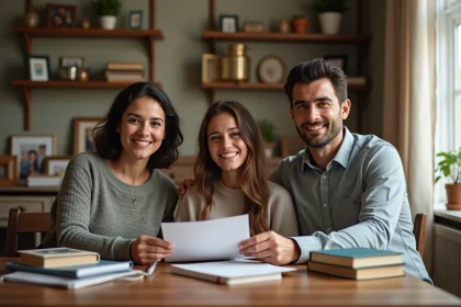 Jeune homme français-algerien avec ses parents dans la salle à manger
