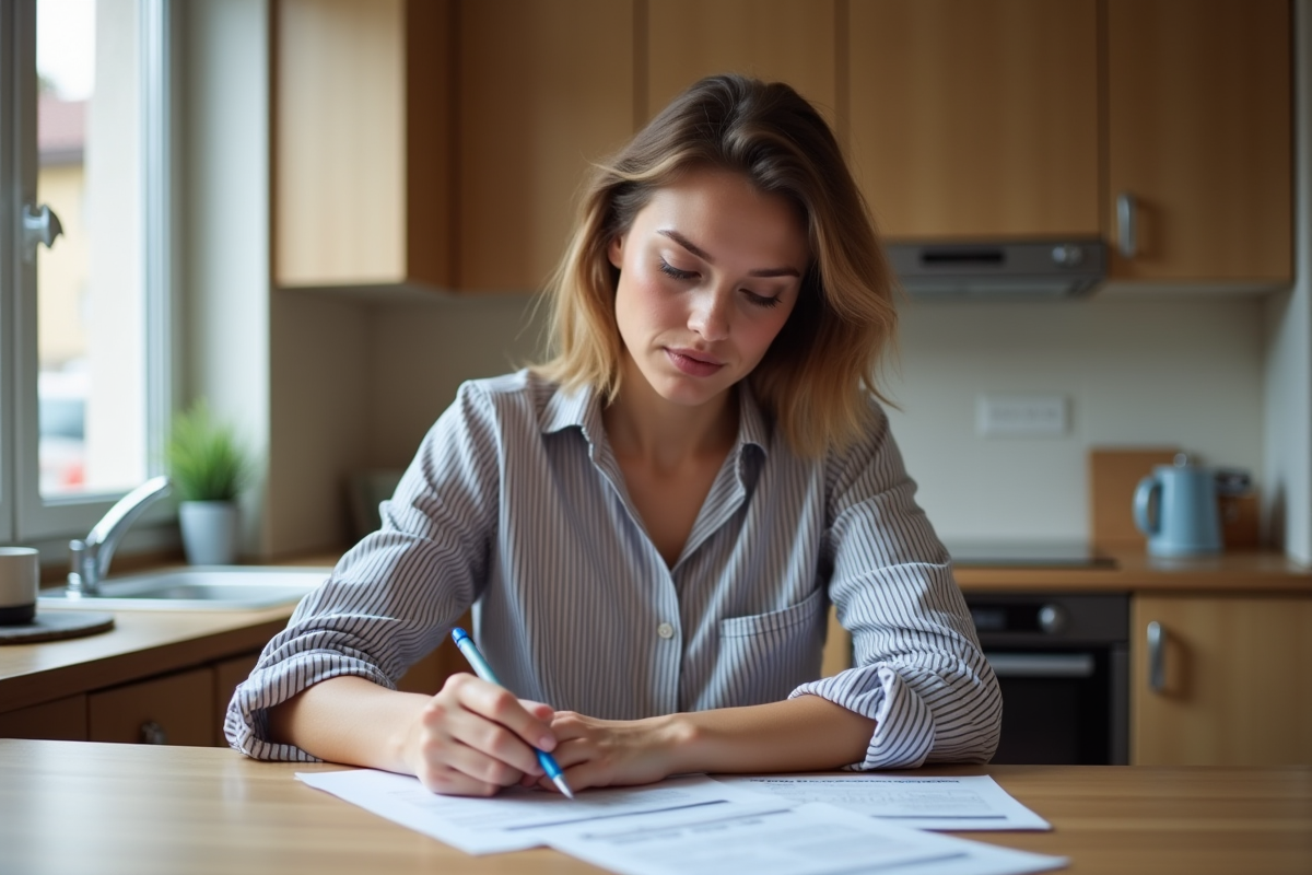 Jeune femme remplissant un formulaire de carte d'identite