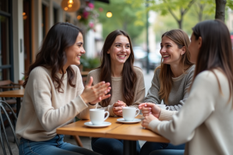 Jeunes femmes discutant dans un café en plein air