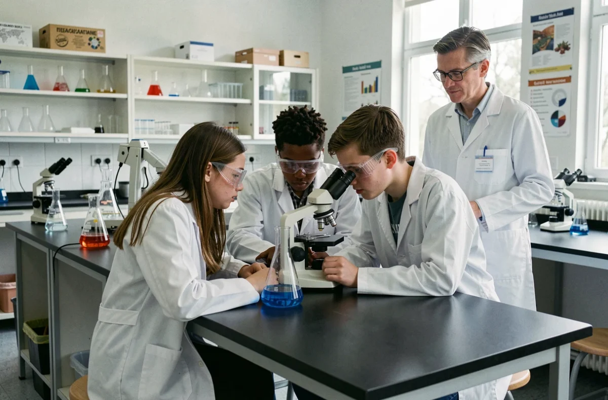 Élèves en cours de sciences dans un laboratoire du lycée général et technologique Fénelon en Seine-Saint-Denis
