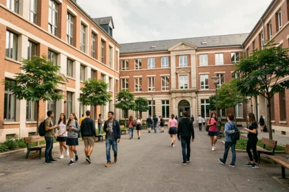 Vue d'ensemble d'une école privée en Seine-Saint-Denis avec des élèves dans la cour