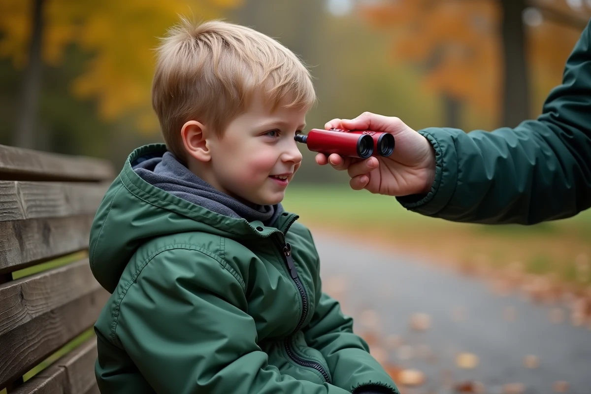 Nettoyage de jumelle enfant en extérieur dans un parc en automne
