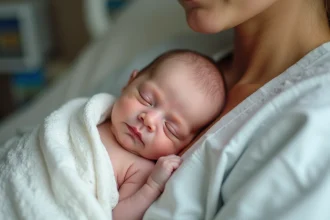 Nouveau-né reposant sur le ventre de sa mère à l'hôpital