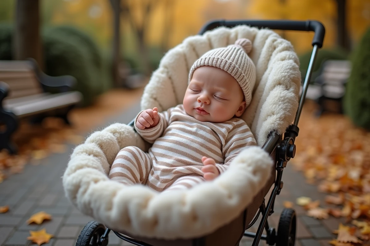 Poupon reborn dans une poussette en parc